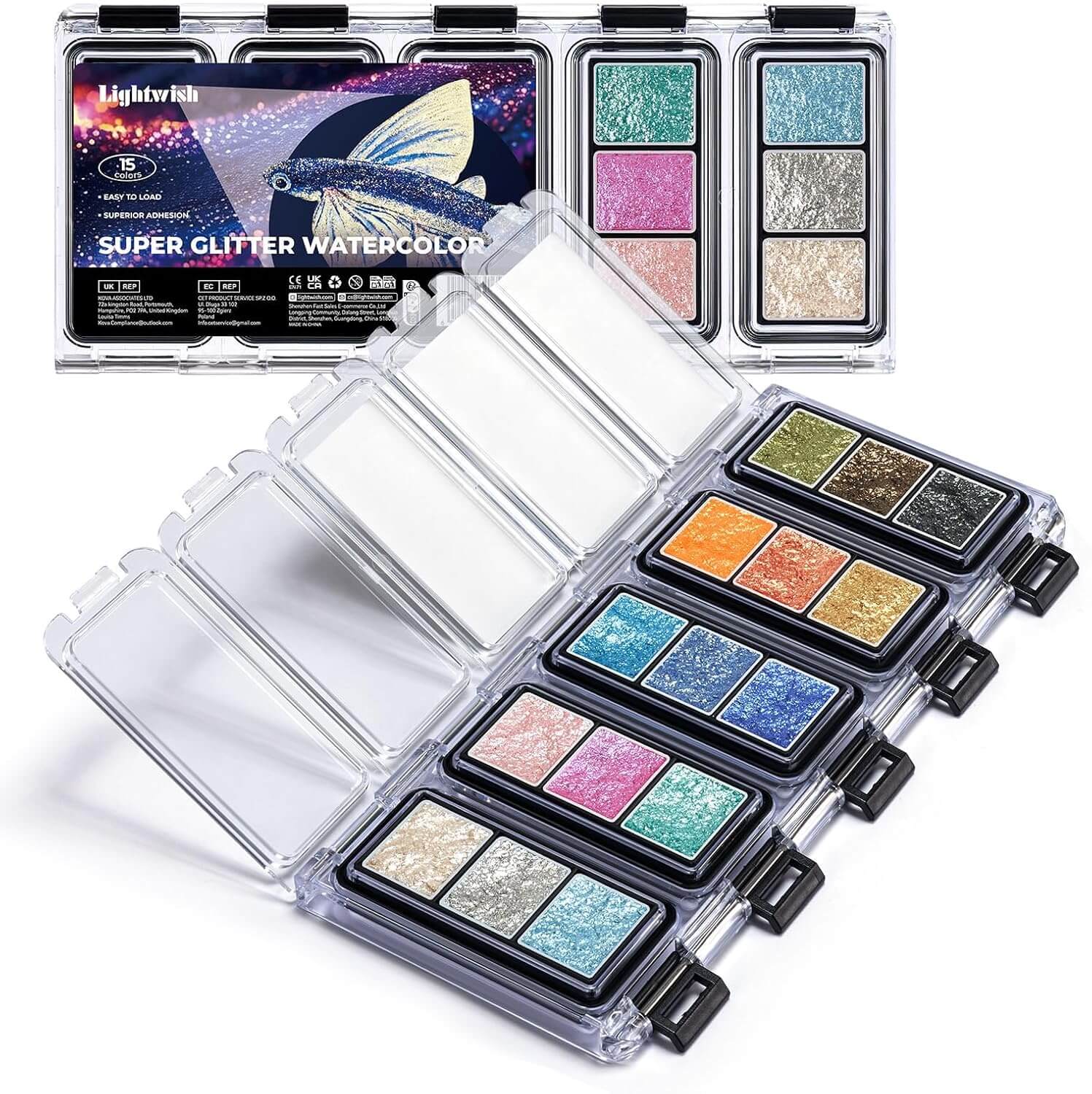 Lightwish 15 Colors Shimmery Metallic Watercolor Paint Set