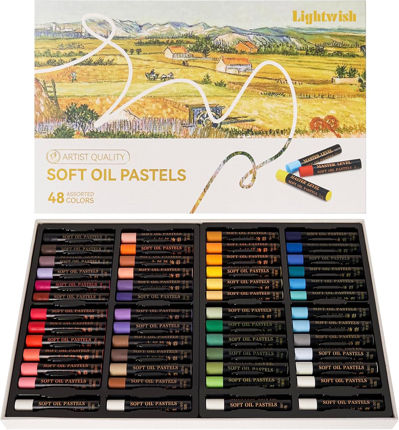 Lightwish Professional Oil Pastels, 48 Vibrant Colors Plus 4 White, Set of 52