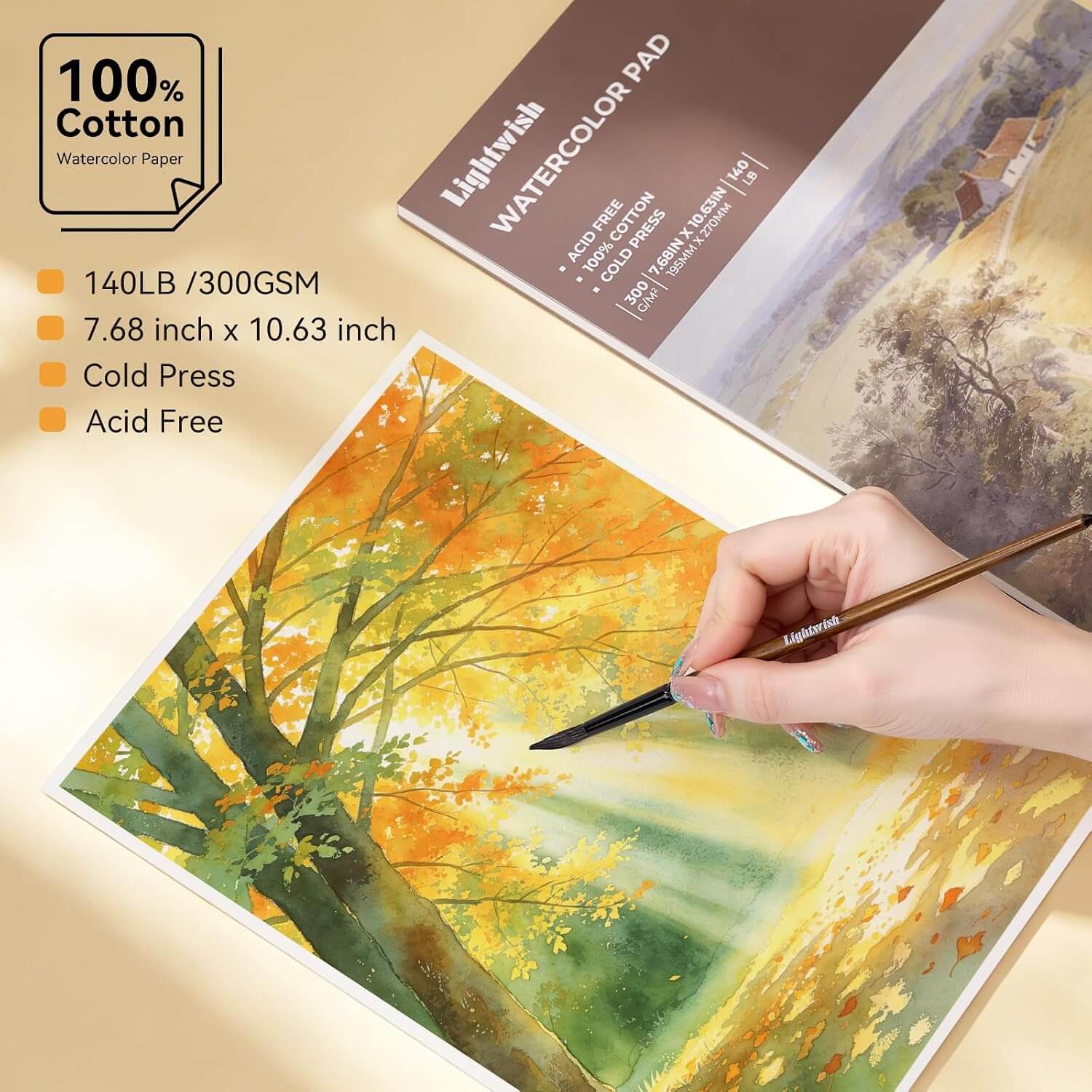 24 Colors Semi-Moist Watercolor Paint Box Set with Cotton Paper & Brushes