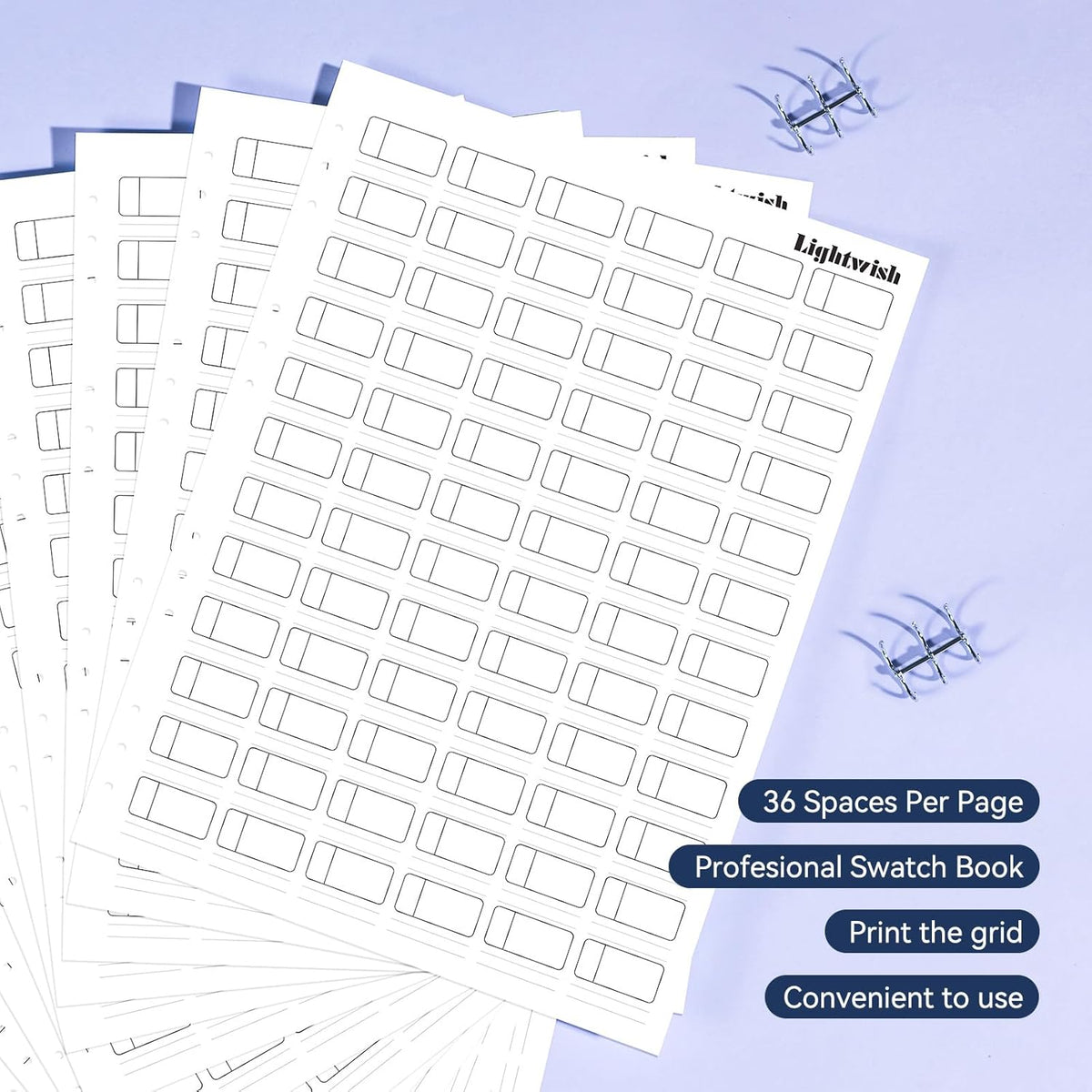 Lightwish Watercolor Swatch Book - 12 Detachable Sheets 100% Cotton 72 Spaces,15.35 * 10.63 in,300gsm/140lb Cold Press for Watercolor, Gouache, Oil Pastels - Spiral-Bound Color Testing Journal