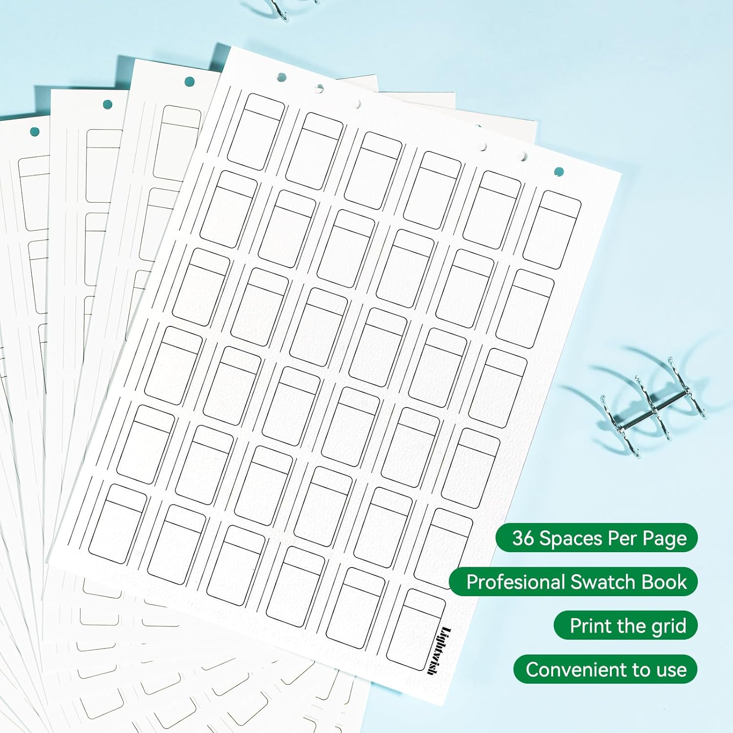 LIGHTWISH Watercolor Swatch Book - 12 Detachable 100% Cotton Sheets 36 Spaces,10.63 * 7.68 in,300gsm/140lb Cold Press for Watercolor, Gouache, Oil Pastels - Spiral-Bound Color Testing Journal