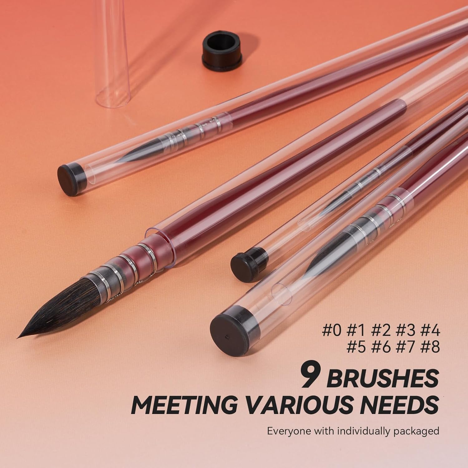 Lightwish Watercolor Brushes Set, Synthetic Hair Paint Brushes Kit for Artists, Adults, and Hobbists, Pointed Round Mop Brush for Watercolor, Gouache,9 Pcs (#0#1#2#3#4#5#6#7#8)