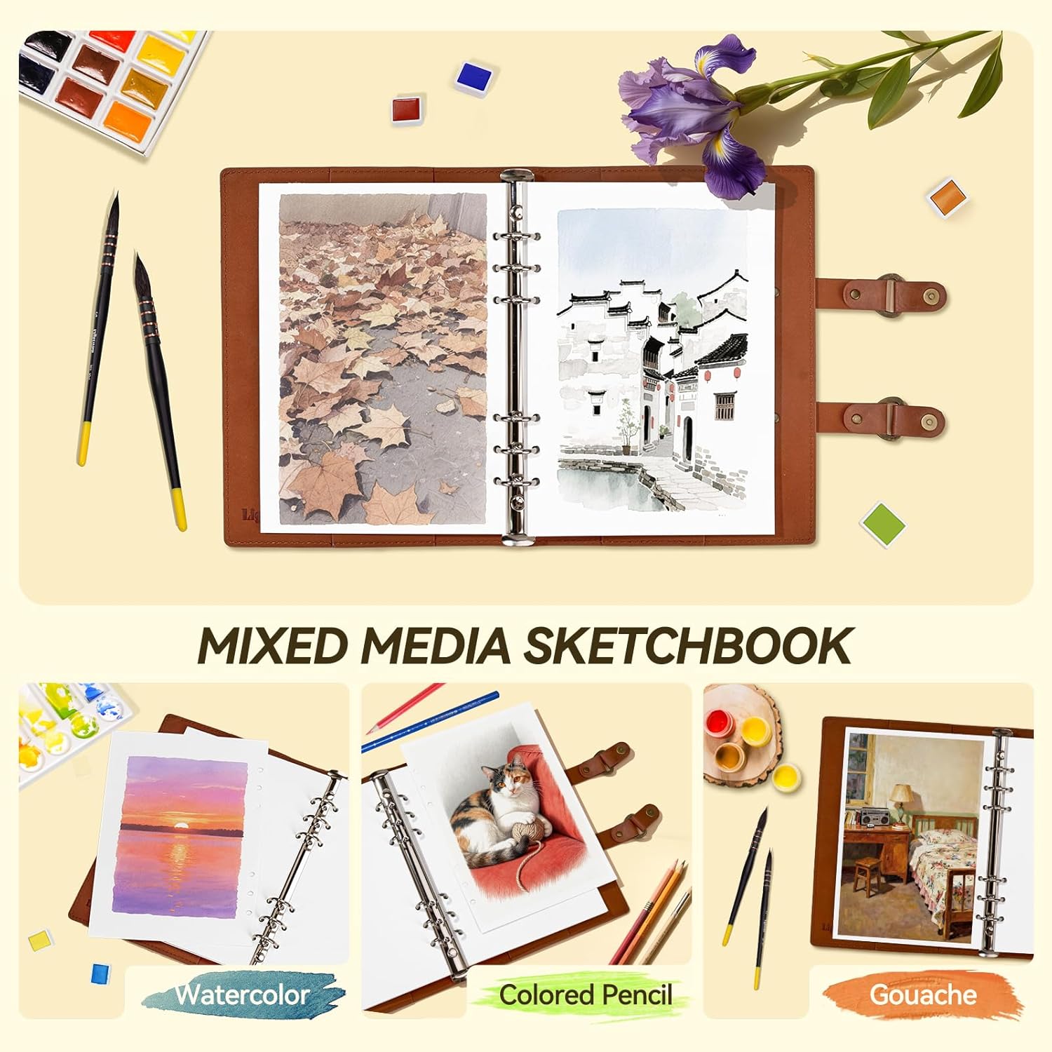 Lightwish Watercolor Sketchbook,100% Cotton Acid Free Watercolor Journal,300gsm/140lb Hot Press Watercolor Paper for Artists,Adults,Students,20 Sheets,5.8 * 8.2 Inches Paper