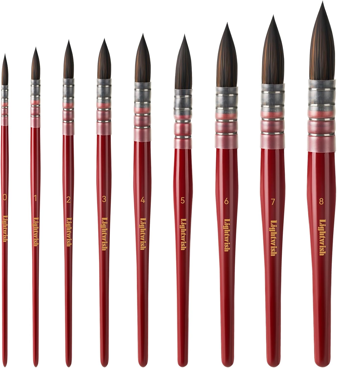 Lightwish Watercolor Brushes Set, Synthetic Hair Paint Brushes Kit for Artists, Adults, and Hobbists, Pointed Round Mop Brush for Watercolor, Gouache,9 Pcs (#0#1#2#3#4#5#6#7#8)