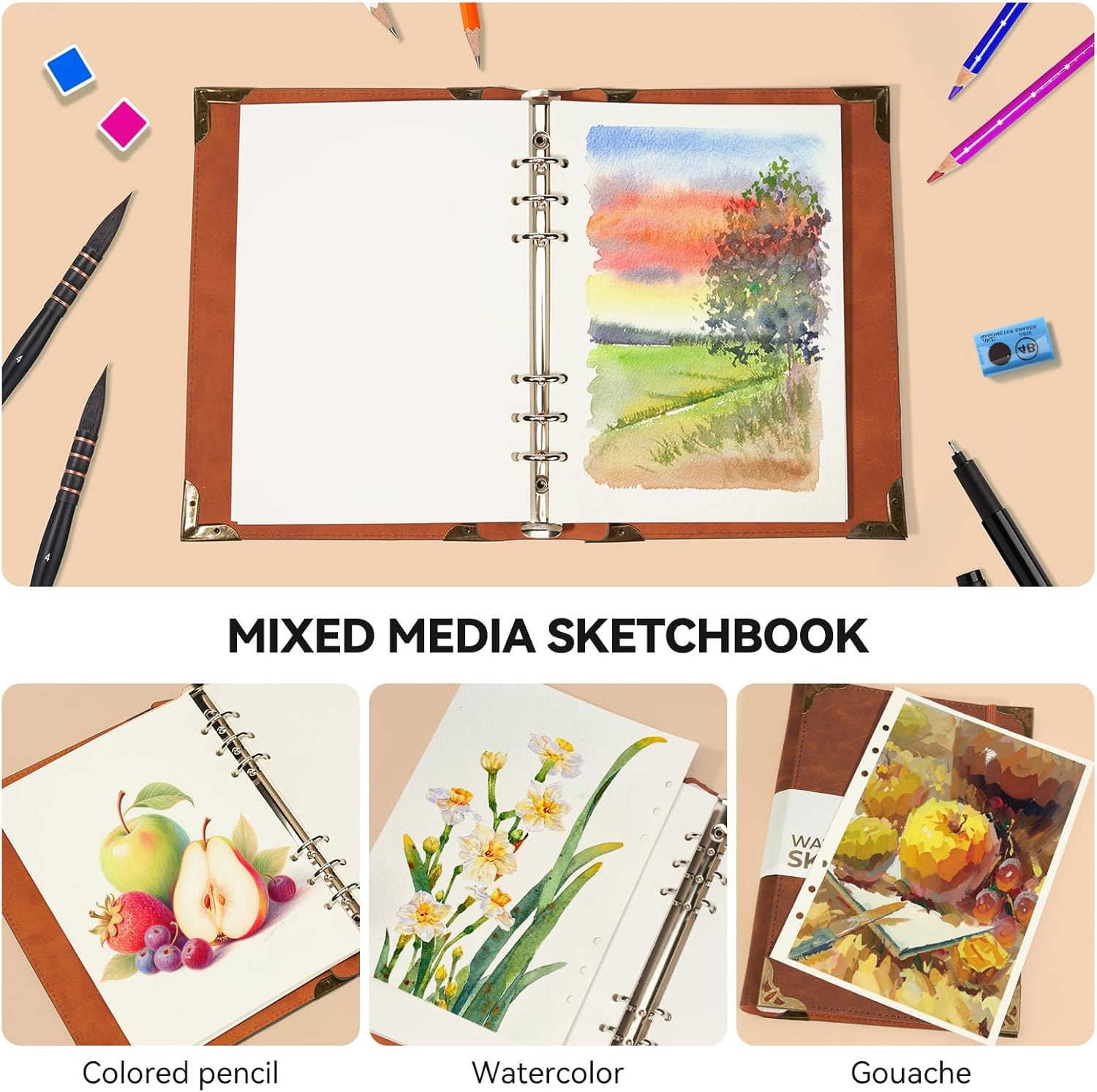 Lightwish Watercolor Sketchbook,100% Cotton Acid Free Watercolor Journal,300gsm/140lb Cold Press Watercolor Paper for Artists,Adults,Students,20 Sheets,5.8 * 8.2 Inches Paper