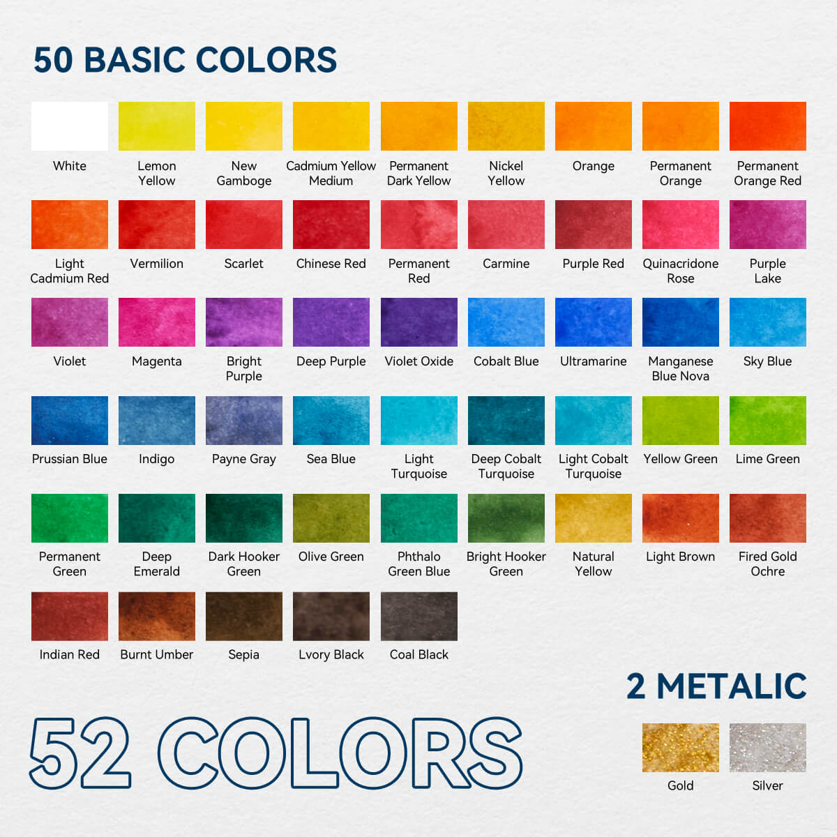 MeiLiang Solid Watercolor Paint Set 52 Colors Standard (Blue Box)