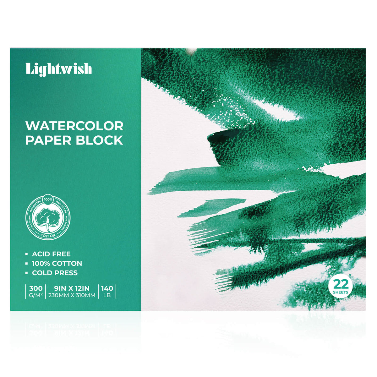 LIGHTWISH 100% Cotton Cold Press Watercolor Paper – 9×12", 300gsm, 22 Sheets
