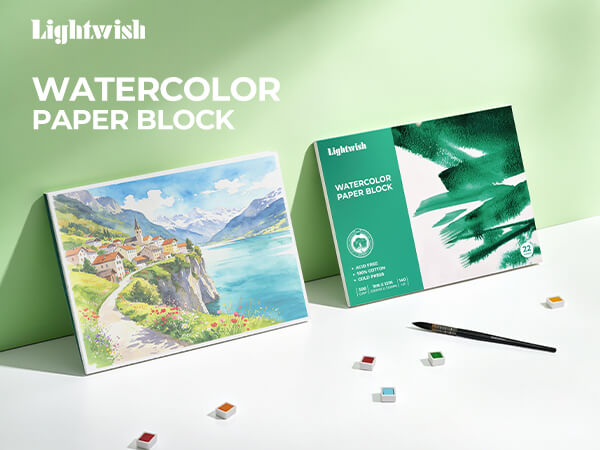 LIGHTWISH 100% Cotton Cold Press Watercolor Paper – 9×12", 300gsm, 22 Sheets