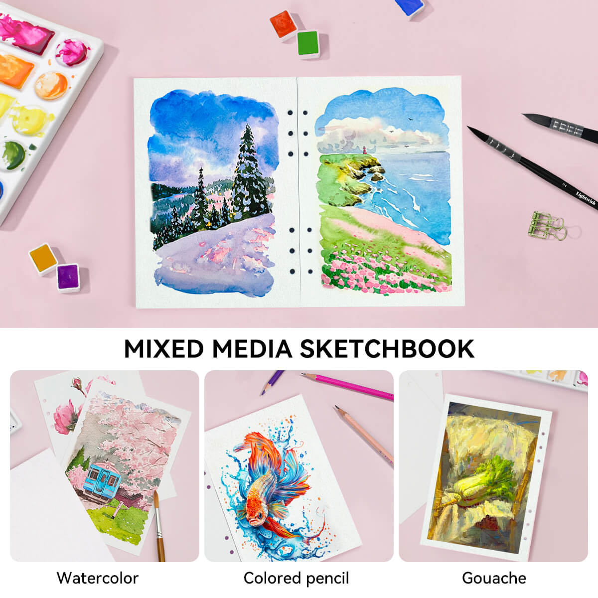 Papier de remplissage pour journal aquarelle Lightwish 100 % coton sans acide, recharge de papier A5, 20 x 2 feuilles, 8,2 x 5,5 pouces, papier aquarelle en vrac