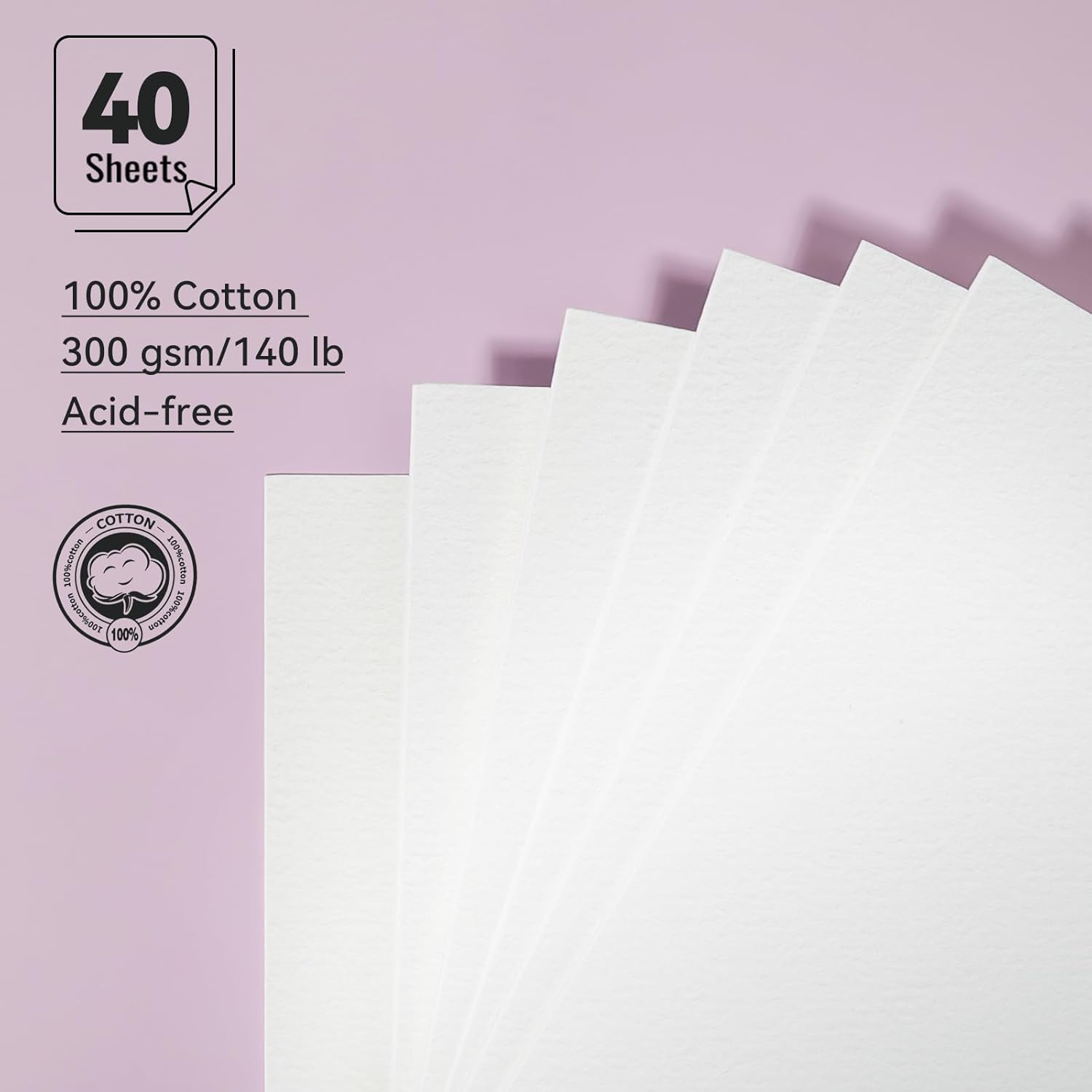 Lightwish Watercolor Paper Bulk Refillable, 100% Cotton Cold Press 300gsm/140lb, 2 Pack, Total 40 Sheets Hole-Punched Replaceable Paper for Artists, Adults, Students,6.7* 3.9 Inches