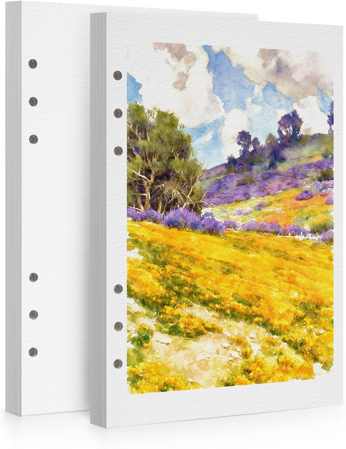 Lightwish Watercolor Paper Bulk Refillable, 100% Cotton Cold Press 300gsm/140lb, 2 Pack, Total 40 Sheets Hole-Punched Replaceable Paper for Artists, Adults, Students,6.7* 3.9 Inches