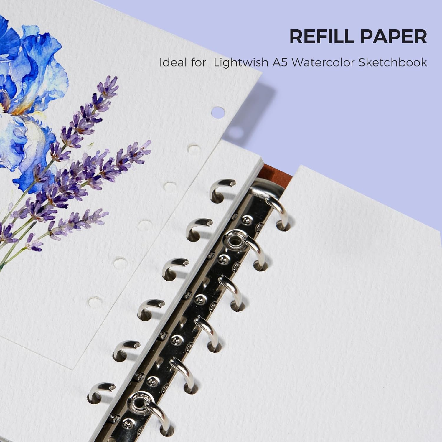 Lightwish Watercolor Paper Refill, 2 Pack 40 Sheets Total - 100% Cotton Acid-Free 300gsm/140lb A5 Landscape Format, Cold Press Texture - Compatible with Lightwish A5 Watercolor Sketchbook (5.8*8.2in)