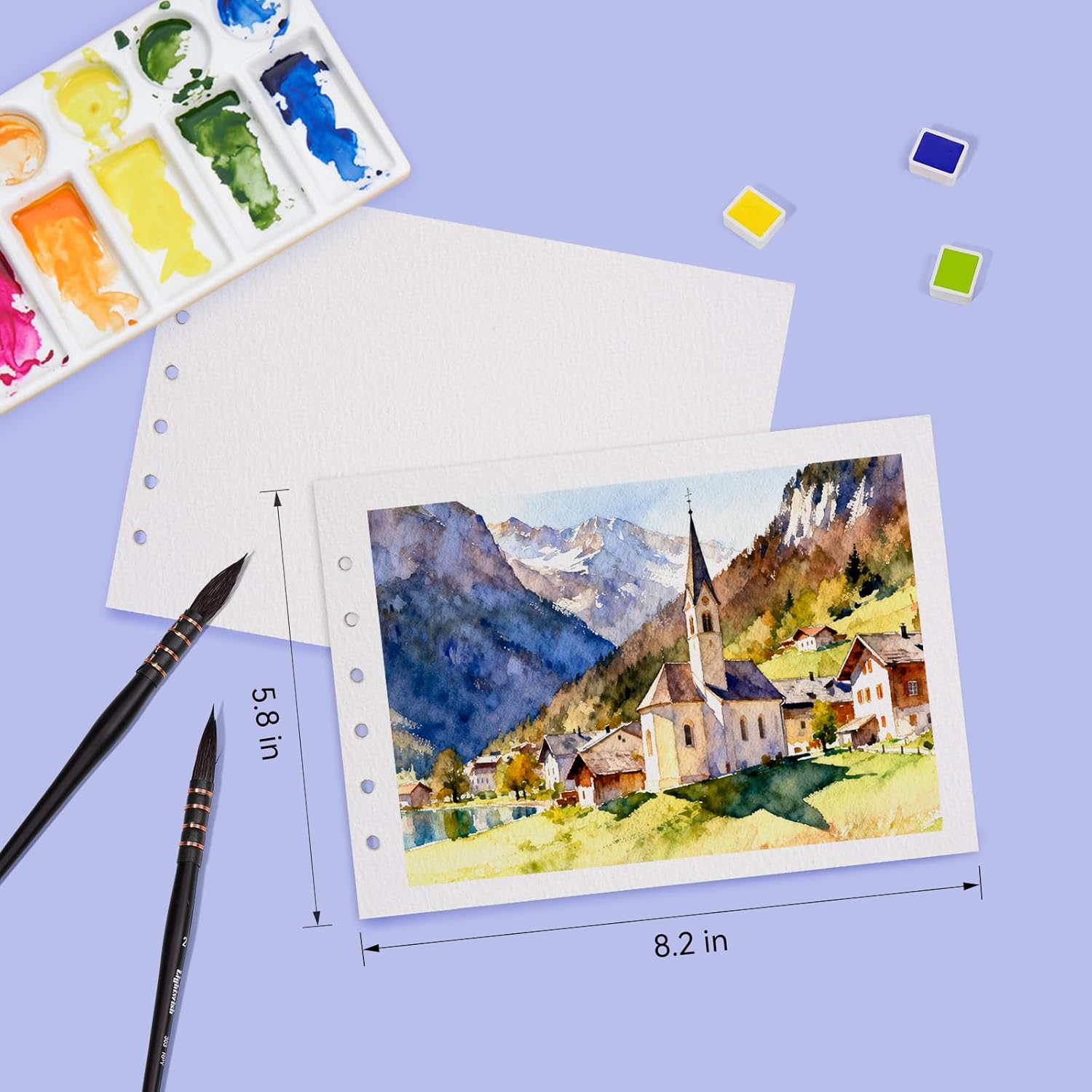Lightwish Watercolor Paper Refill, 2 Pack 40 Sheets Total - 100% Cotton Acid-Free 300gsm/140lb A5 Landscape Format, Cold Press Texture - Compatible with Lightwish A5 Watercolor Sketchbook (5.8*8.2in)