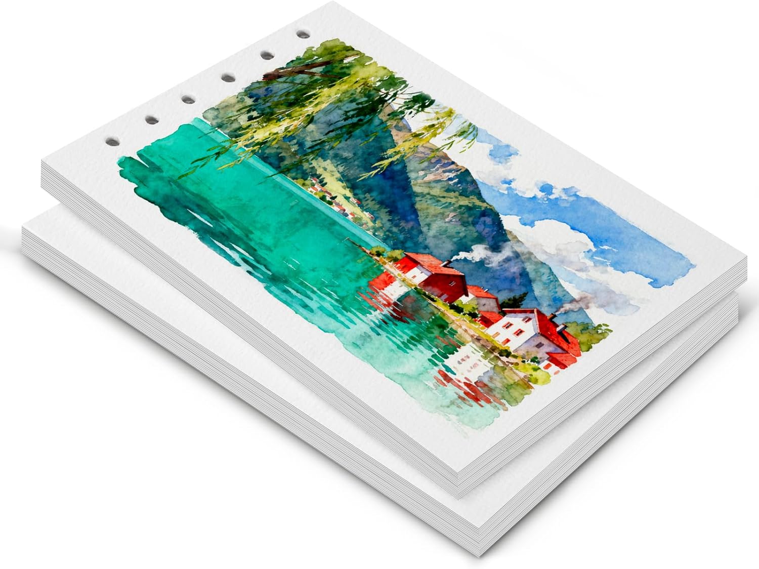 Lightwish Watercolor Paper Refill, 2 Pack 40 Sheets Total - 100% Cotton Acid-Free 300gsm/140lb A5 Landscape Format, Cold Press Texture - Compatible with Lightwish A5 Watercolor Sketchbook (5.8*8.2in)