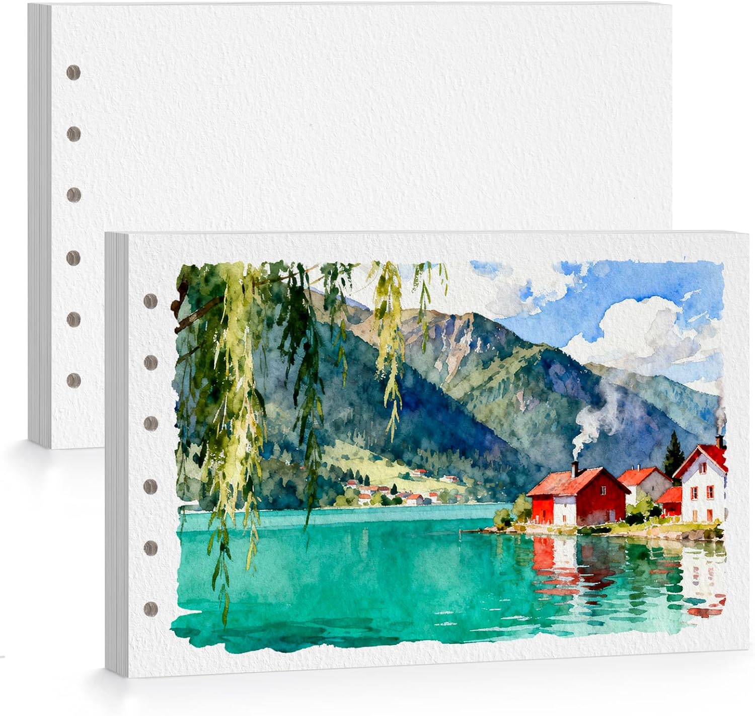 Lightwish Watercolor Paper Refill, 2 Pack 40 Sheets Total - 100% Cotton Acid-Free 300gsm/140lb A5 Landscape Format, Cold Press Texture - Compatible with Lightwish A5 Watercolor Sketchbook (5.8*8.2in)