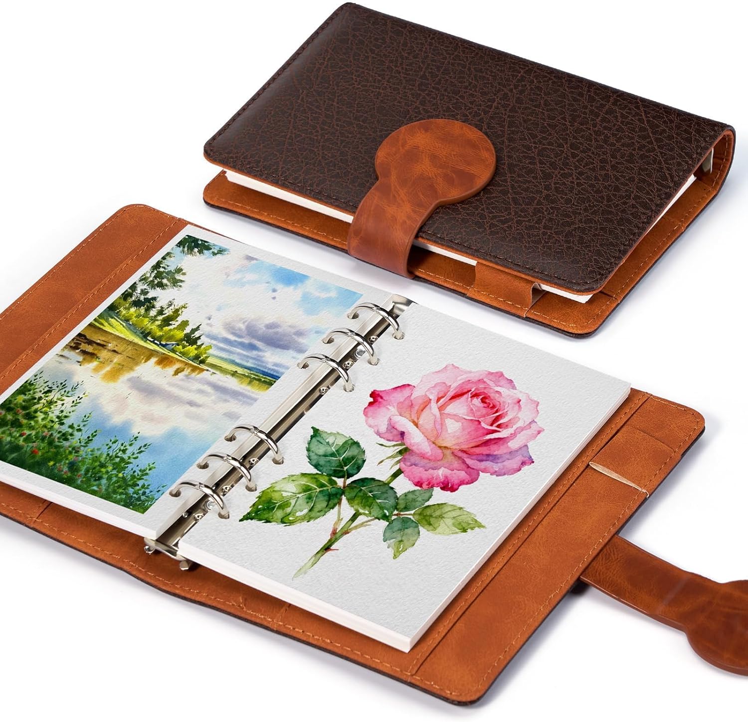 Lightwish Watercolor Sketchbook 100% Cotton, 300gsm (140lb) - 6.69" x 3.94" Cold Press Watercolor Paper Journal Notebook - 20 Sheets with PU Leather Cover for Drawing Mixed Media
