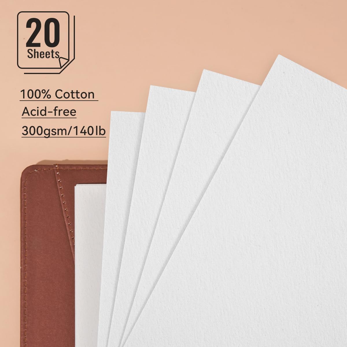 Lightwish Watercolor Sketchbook,100% Cotton Acid Free Watercolor Paper,300gsm/140lb Cold Press Watercolor Journal for Artists,Adults,Students,20 Sheets,9.25 * 6.3 Inches