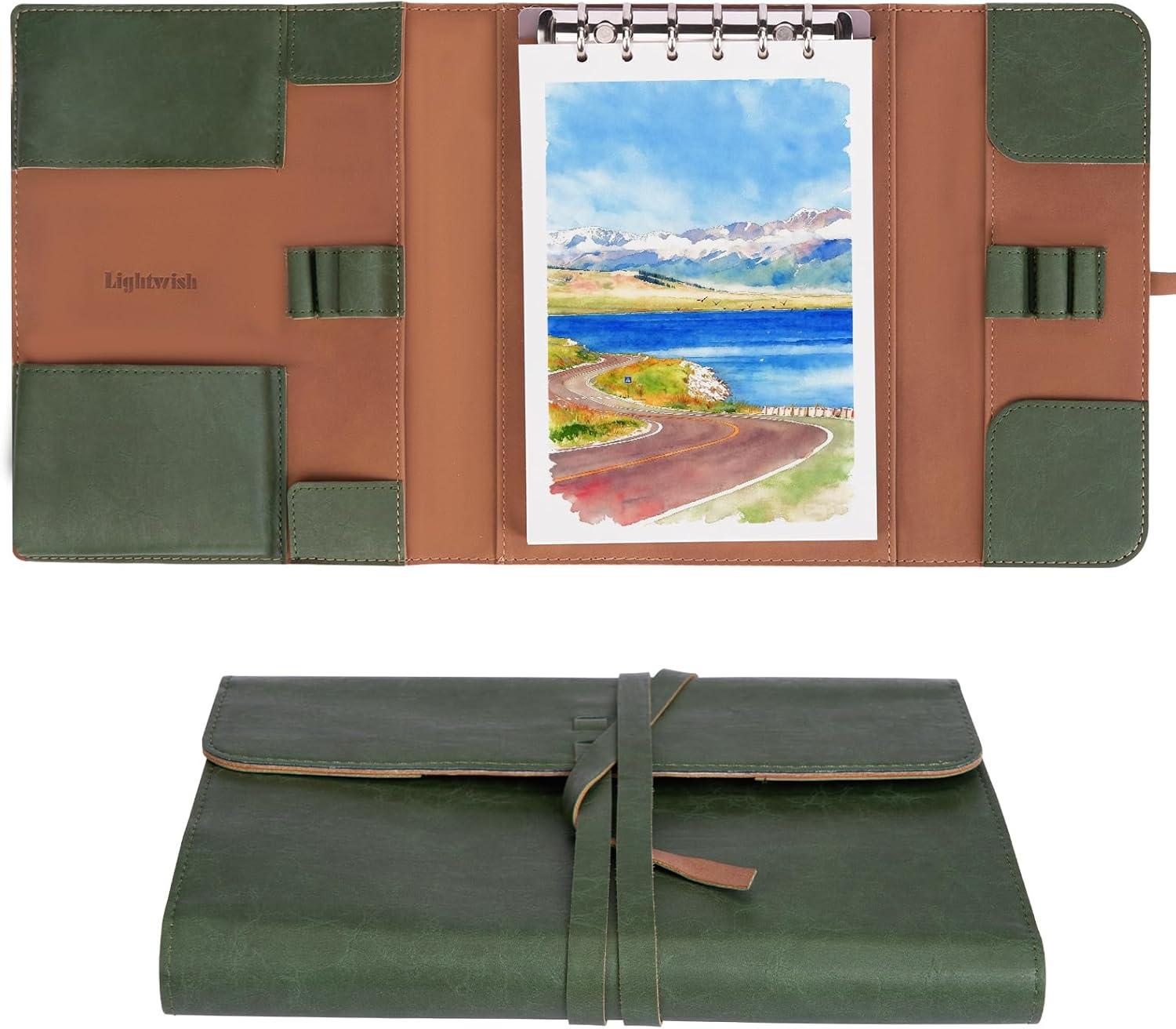 LIGHTWISH Watercolor Pad - A5 20 Sheets 100% Cotton 300GSM Cold Press Paper | Detachable with Backing Board | All-in-One Travel Watercolor Journal with Brush Holders & Storage Pockets
