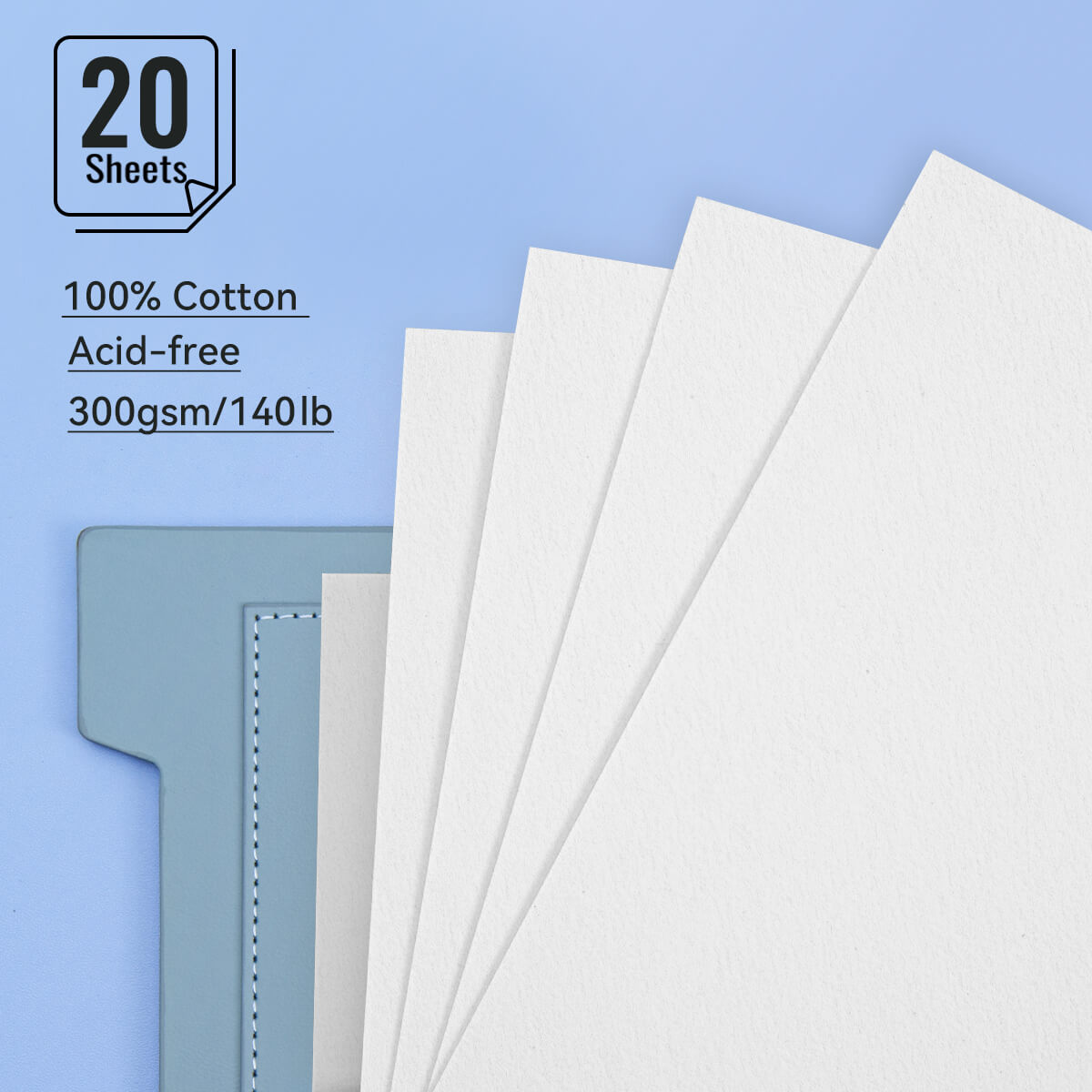 Lightwish Carnet de croquis à couverture rigide pour aquarelle, journal 100 % coton sans acide, papier aquarelle pressé à froid, bleu
