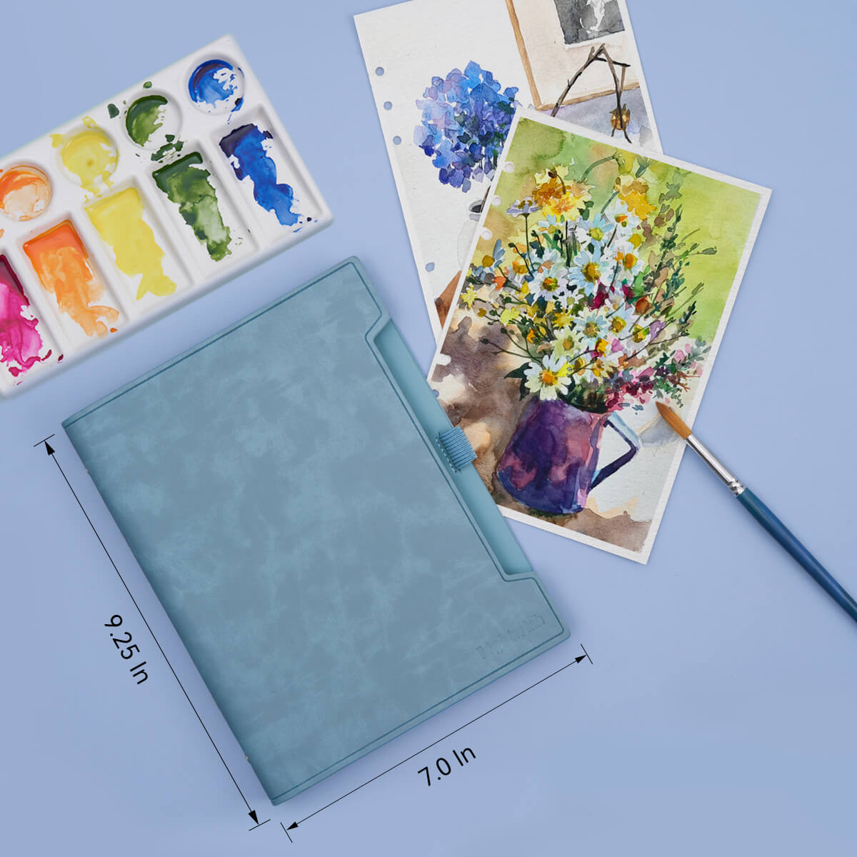 Lightwish Carnet de croquis à couverture rigide pour aquarelle, journal 100 % coton sans acide, papier aquarelle pressé à froid, bleu
