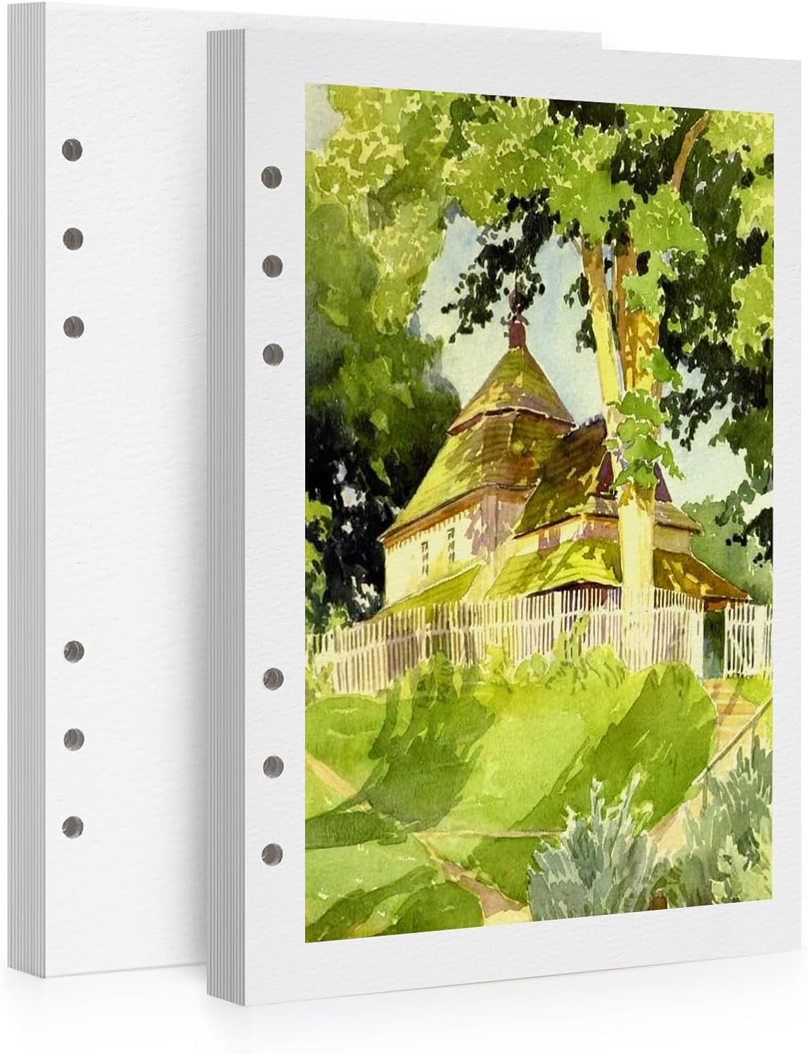 Lightwish Watercolor Paper Bulk Refillable, 100% Cotton Cold Press 300gsm/140lb, 2 Pack, Total 40 Sheets Hole-Punched Replaceable Paper for Artists, Adults, Students,6.7* 3.9 Inches