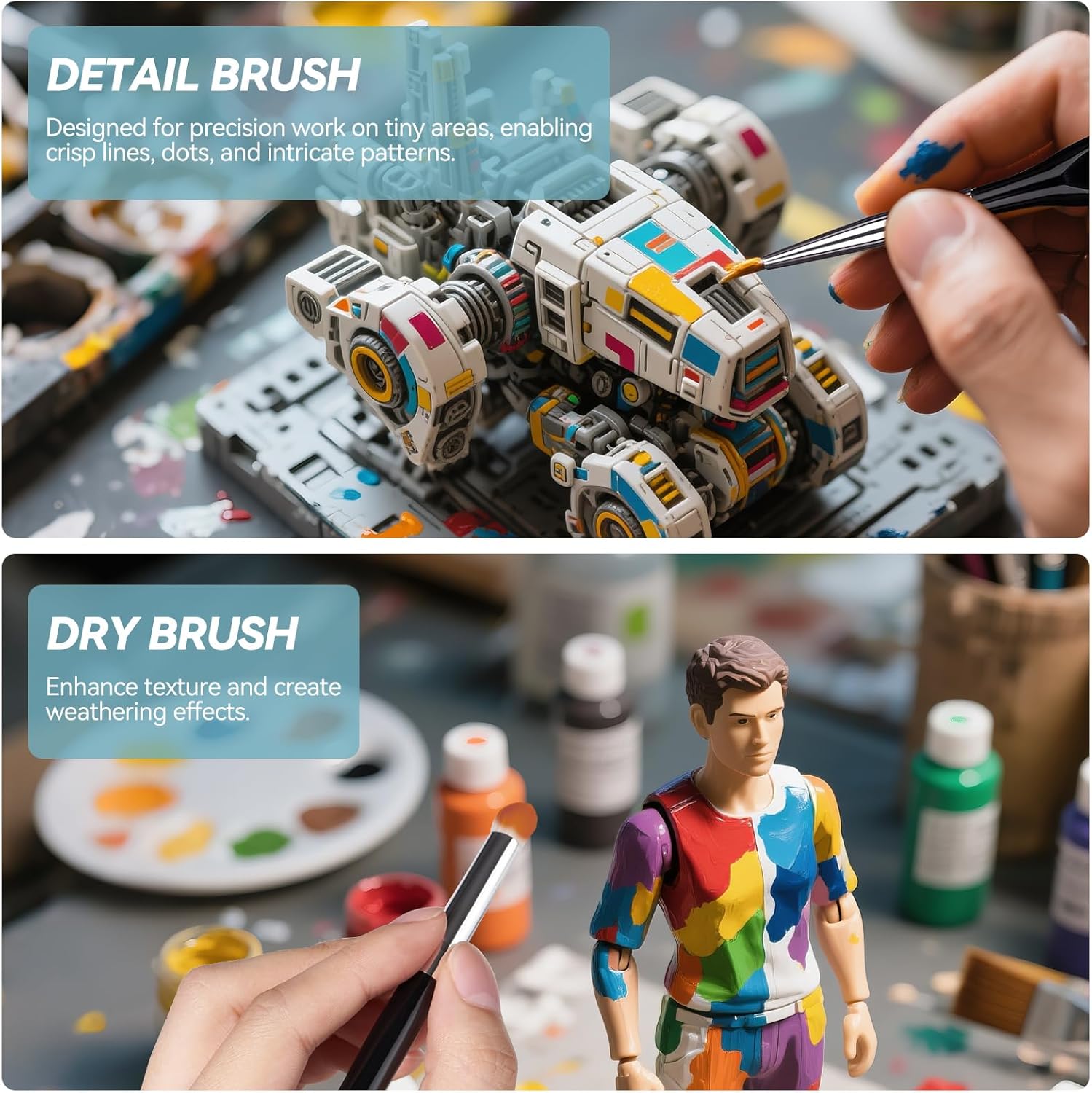 Minature Paint Brushes Dry Brushes,15 Pcs Model Detail Paint Brushes for Miniature Painting Model Coloring Watercolor Acrylic Gouache