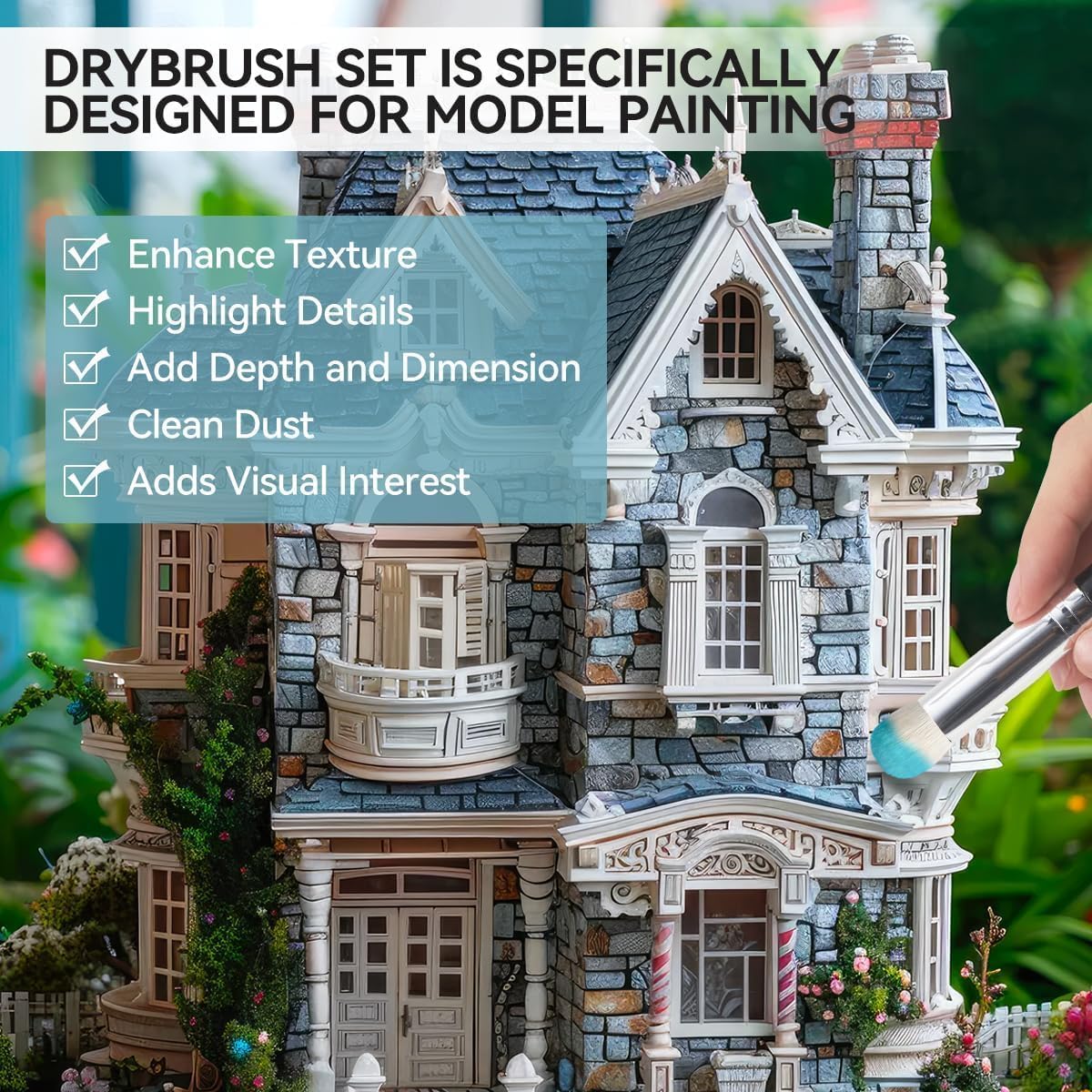 Minature Paint Brushes Dry Brushes,15 Pcs Model Detail Paint Brushes for Miniature Painting Model Coloring Watercolor Acrylic Gouache