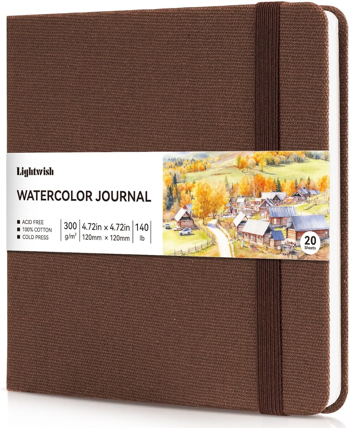 Watercolor Journal - 100% Cotton Cold Press Paper | 20 Sheets 40 Pages | 300GSM (140lb) | Linen Cotton Cover Watercolor Sketch Books for Artists Painting,Mixed Media 4.72 x 4.72 in