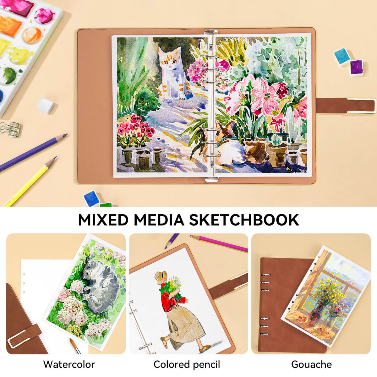Lightwish Watercolor Journal/Sketchbook Cold & Hot Press A5 Cotton Paper