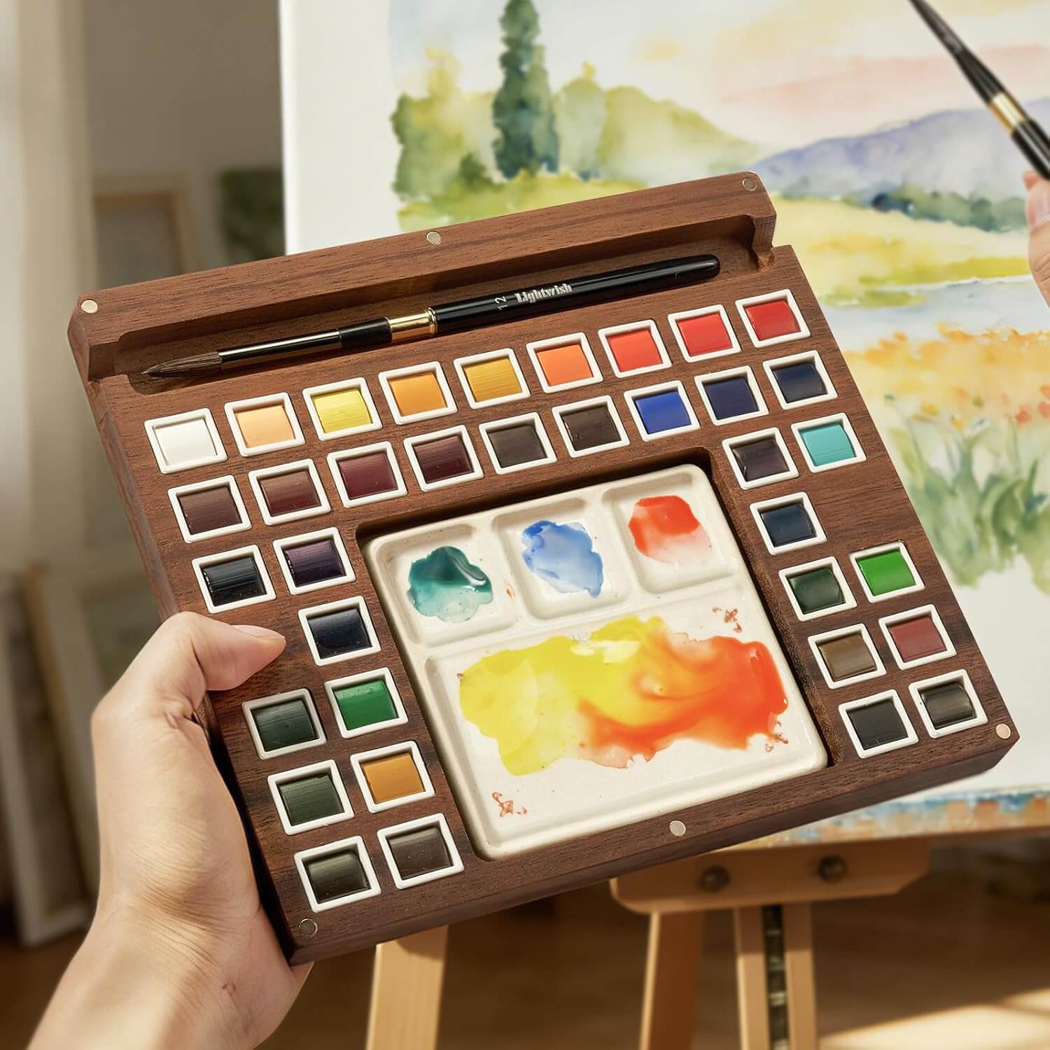 Lightwish Watercolor Paint Set – 36 Colors with Wooden Palette Box