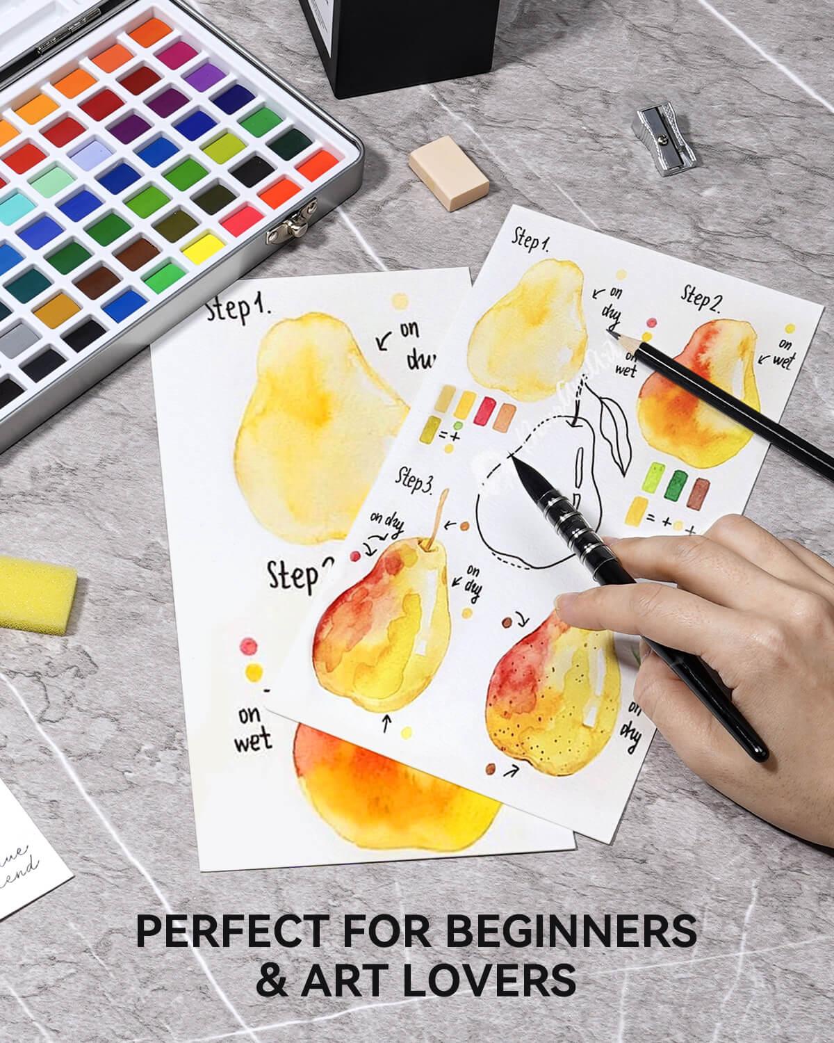 Lightwish Aquarellfarben-Set, 128 Farben, mit Aquarellpapier, Pinsel, Bleistiften, Radiergummis