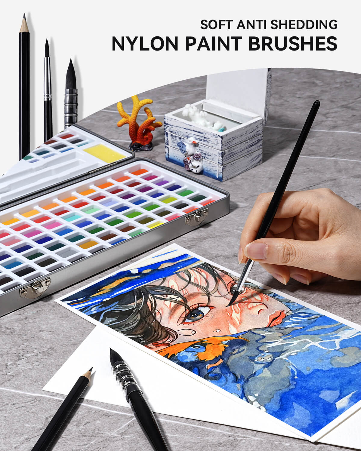 Lightwish Aquarellfarben-Set, 128 Farben, mit Aquarellpapier, Pinsel, Bleistiften, Radiergummis