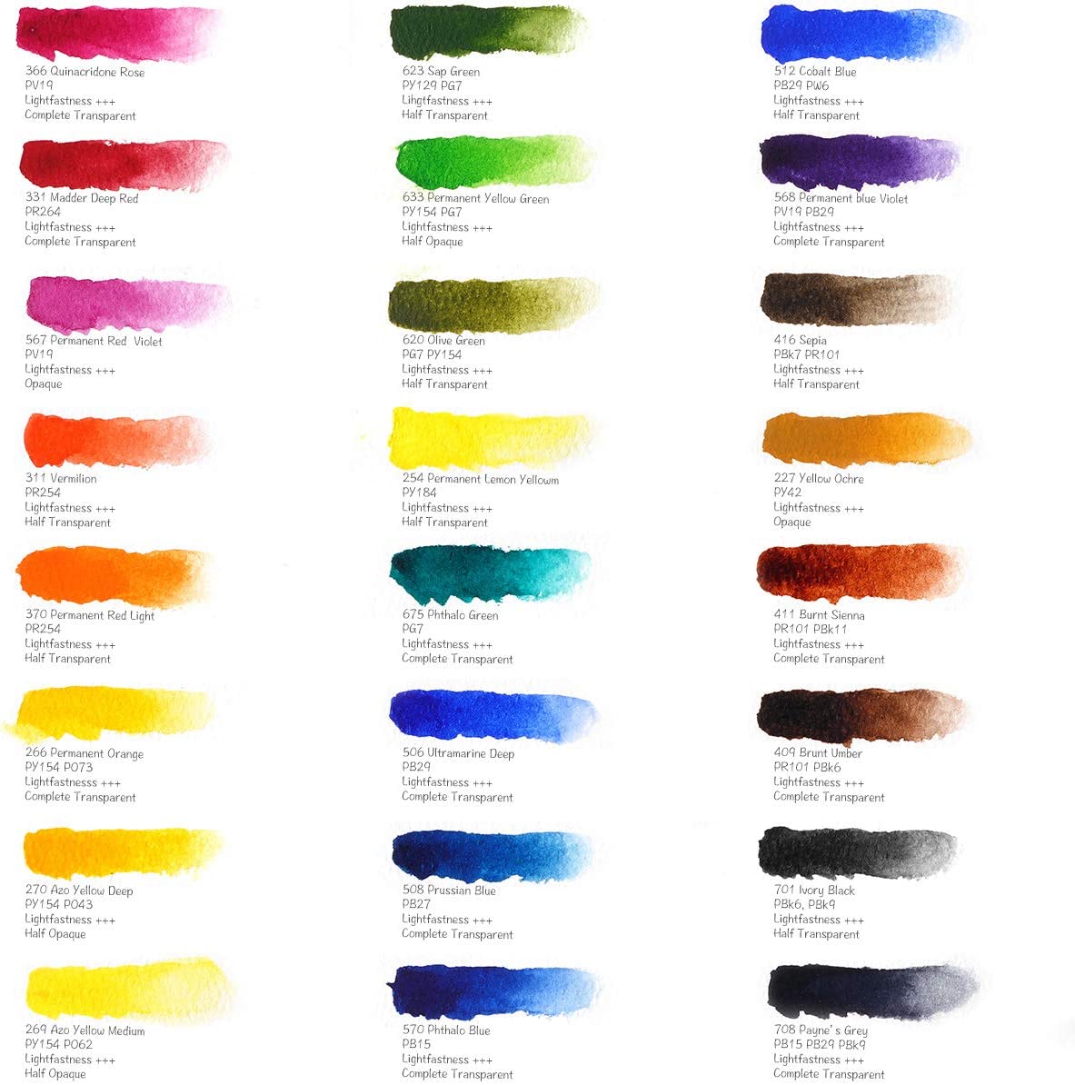 Paul Rubens 24 Vibrant Colors Watercolor Paint, Highly Pigmented