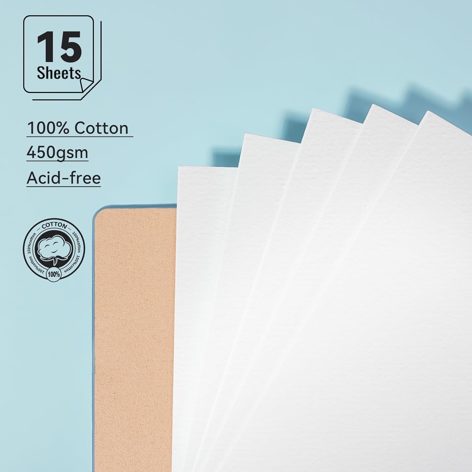Lightwish Watercolor Sketchbook,100% Cotton Acid Free Watercolor Journal,450gsm Cold Press Watercolor Paper for Artists,Adults,Students,15 Sheets,5.8 * 8.2 Inches Paper