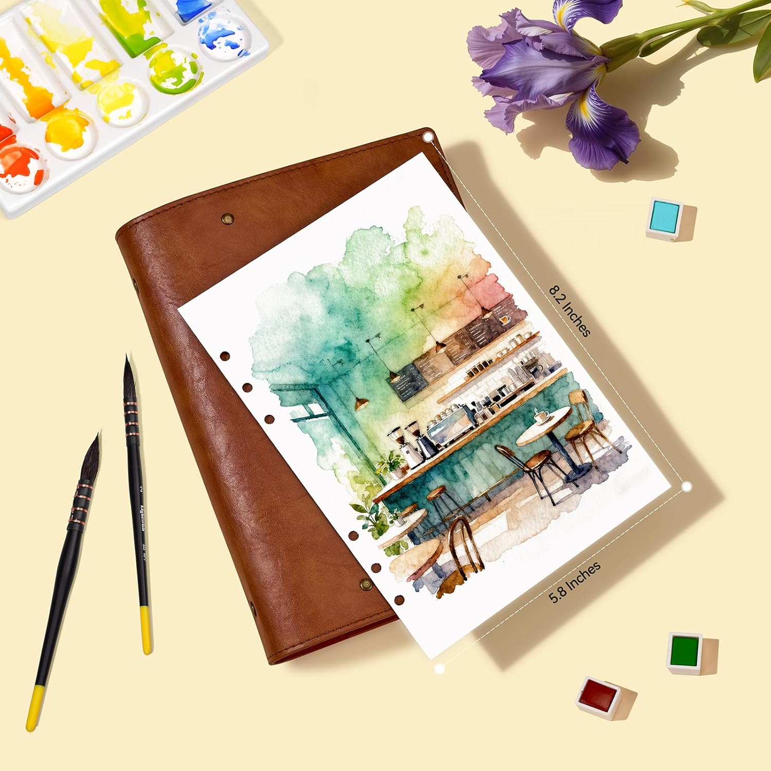 Lightwish Watercolor Sketchbook,100% Cotton Acid Free Watercolor Journal,300gsm/140lb Hot Press Watercolor Paper for Artists,Adults,Students,20 Sheets,5.8 * 8.2 Inches Paper