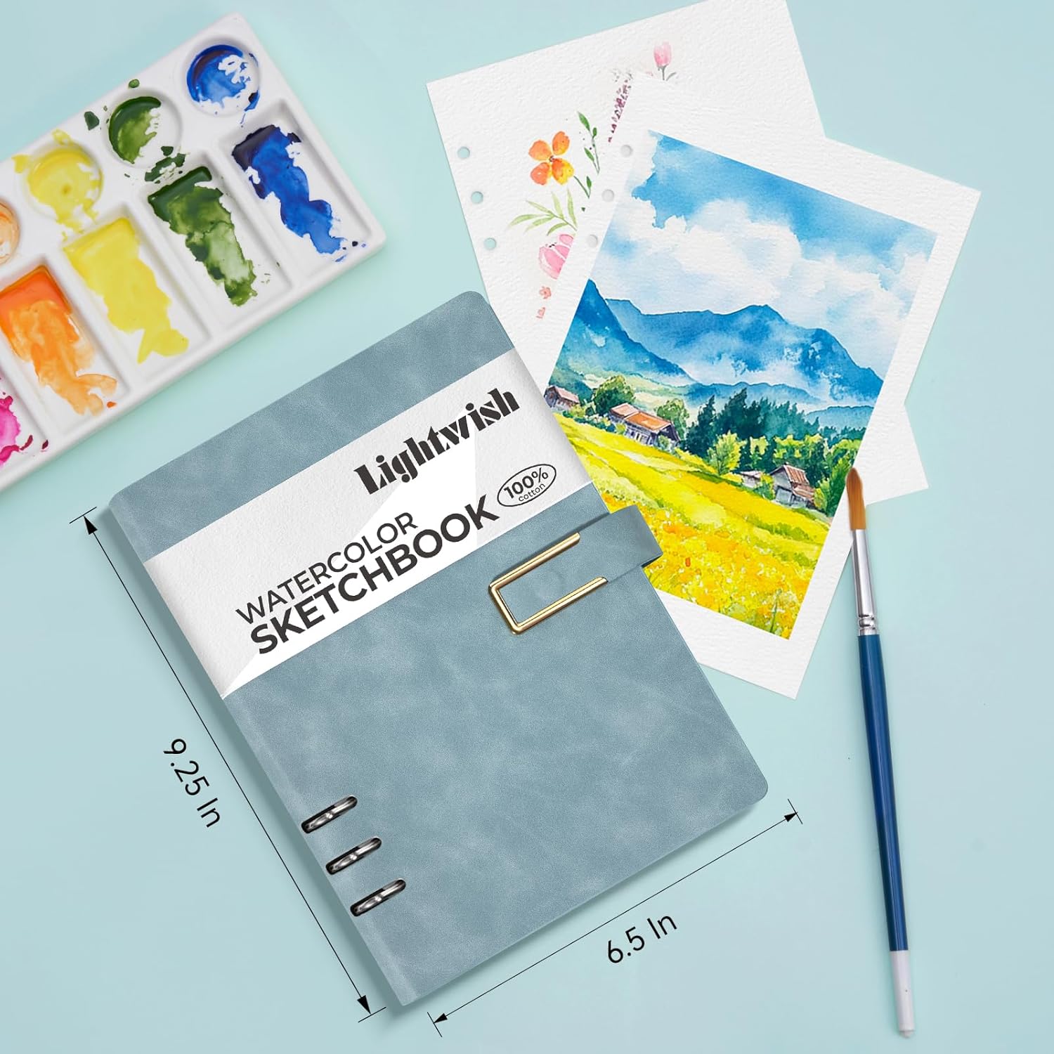 Lightwish Watercolor Sketchbook,100% Cotton Acid Free Watercolor Journal,450gsm Cold Press Watercolor Paper for Artists,Adults,Students,15 Sheets,5.8 * 8.2 Inches Paper