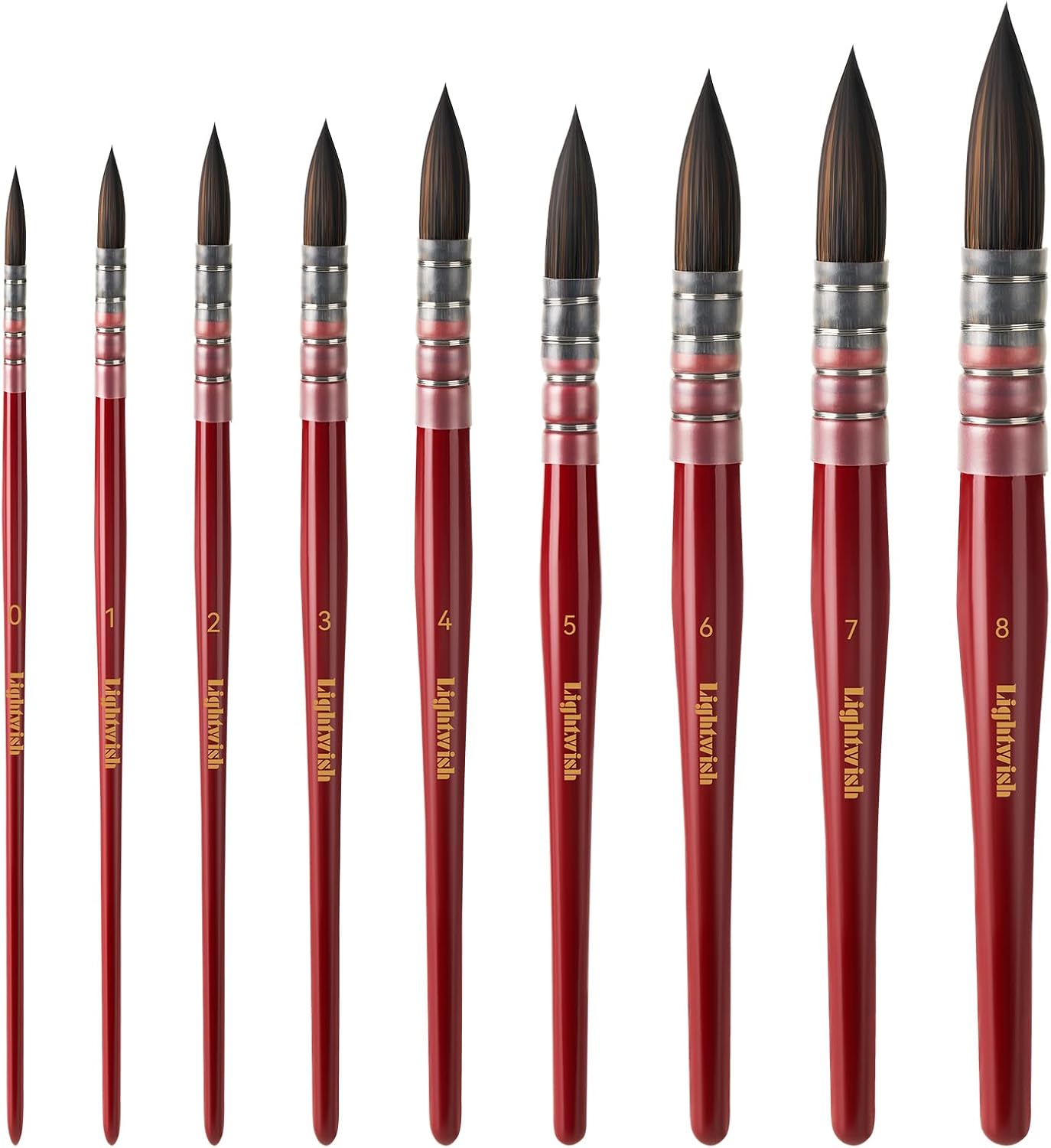 Lightwish Watercolor Brushes Set, Synthetic Hair Paint Brushes Kit for Artists, Adults, and Hobbists, Pointed Round Mop Brush for Watercolor, Gouache,9 Pcs （#0#1#2#3#4#5#6#7#8）