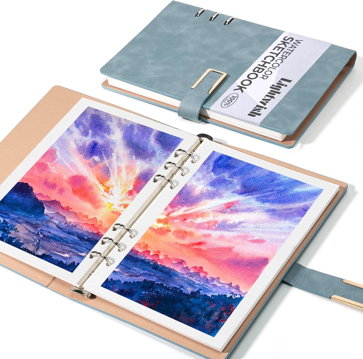 Lightwish Watercolor Sketchbook,100% Cotton Acid Free Watercolor Journal,450gsm Cold Press Watercolor Paper for Artists,Adults,Students,15 Sheets,5.8 * 8.2 Inches Paper