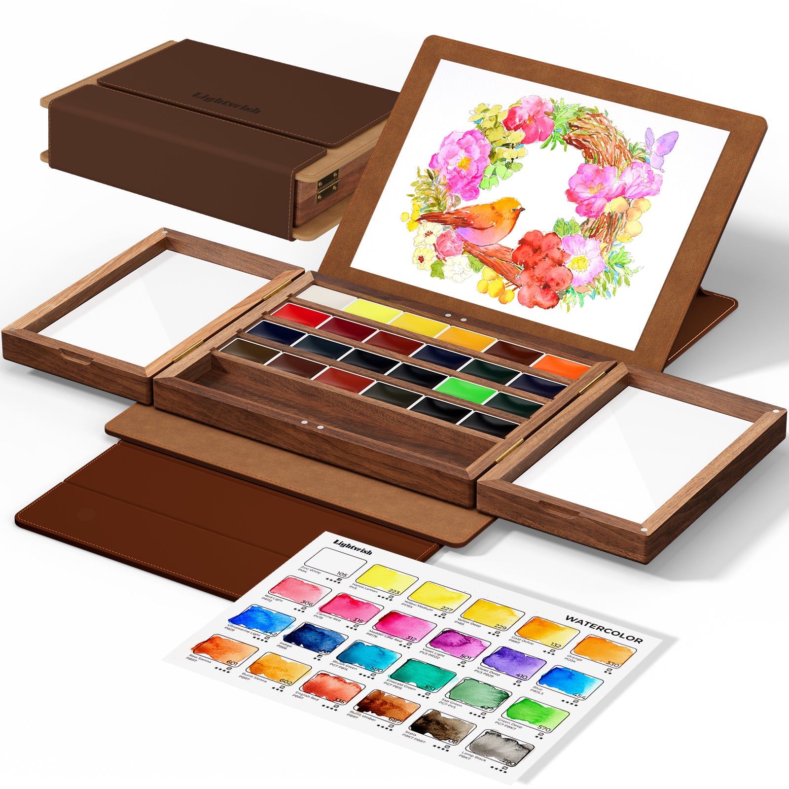 Lightwish Walnut Travel Watercolor Set – 24 Colors