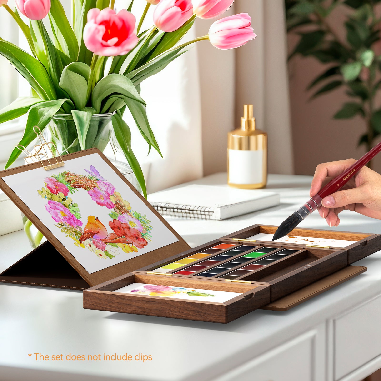 Lightwish Walnut Travel Watercolor Set – 24 Colors