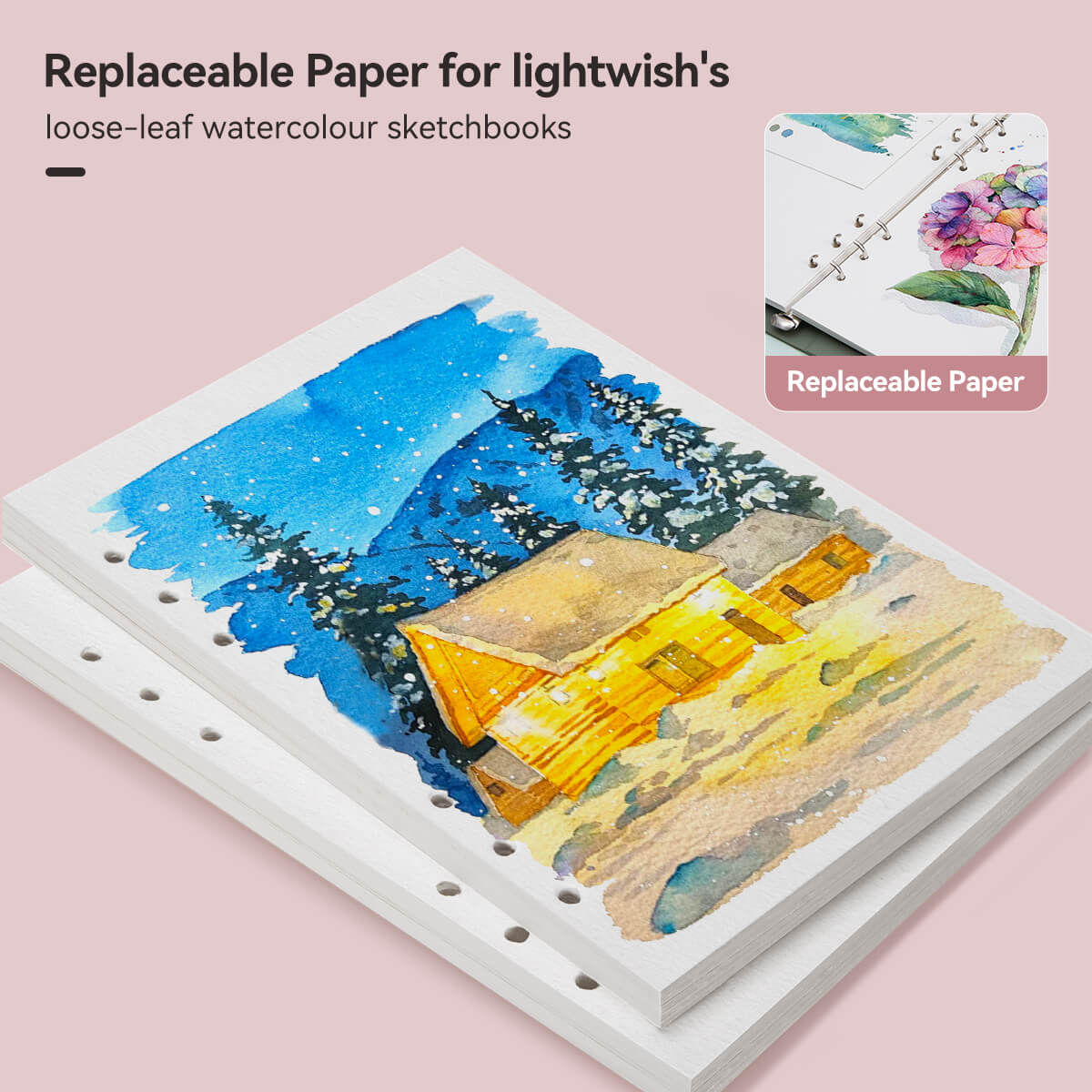 Papier de remplissage pour journal aquarelle Lightwish 100 % coton sans acide, recharge de papier A5, 20 x 2 feuilles, 8,2 x 5,5 pouces, papier aquarelle en vrac