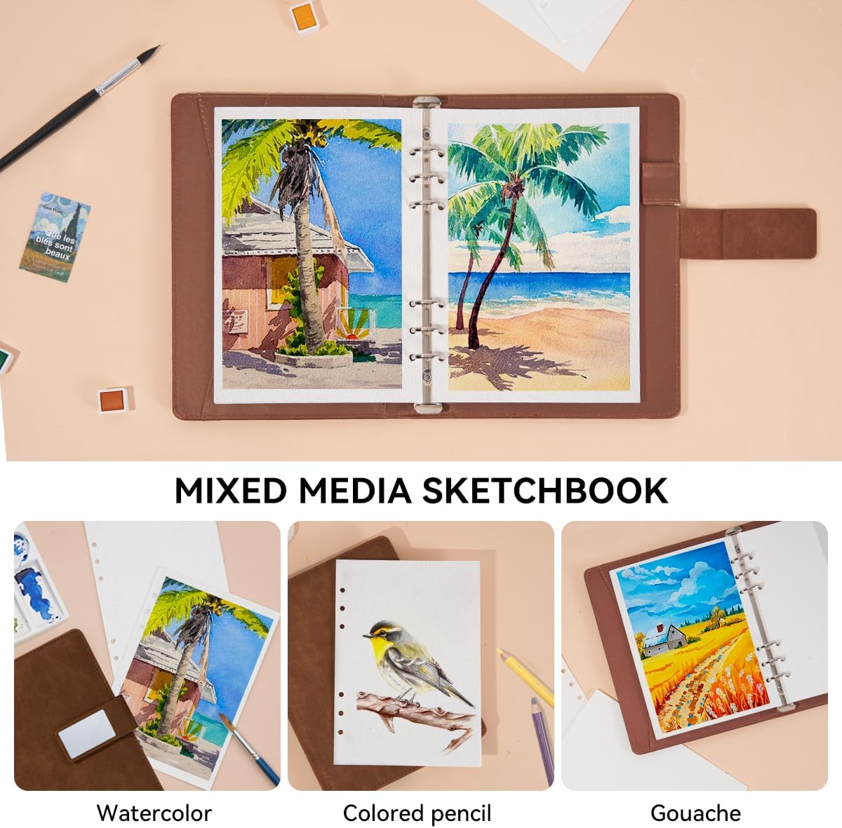 Lightwish Watercolor Sketchbook,100% Cotton Acid Free Watercolor Paper,300gsm/140lb Cold Press Watercolor Journal for Artists,Adults,Students,20 Sheets,9.25 * 6.3 Inches