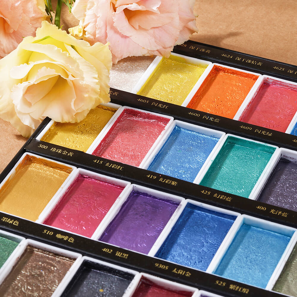 Paul Rubens Watercolor Paint Set, 36 GUCAI Pearlescent Colors, Good Lightfastness