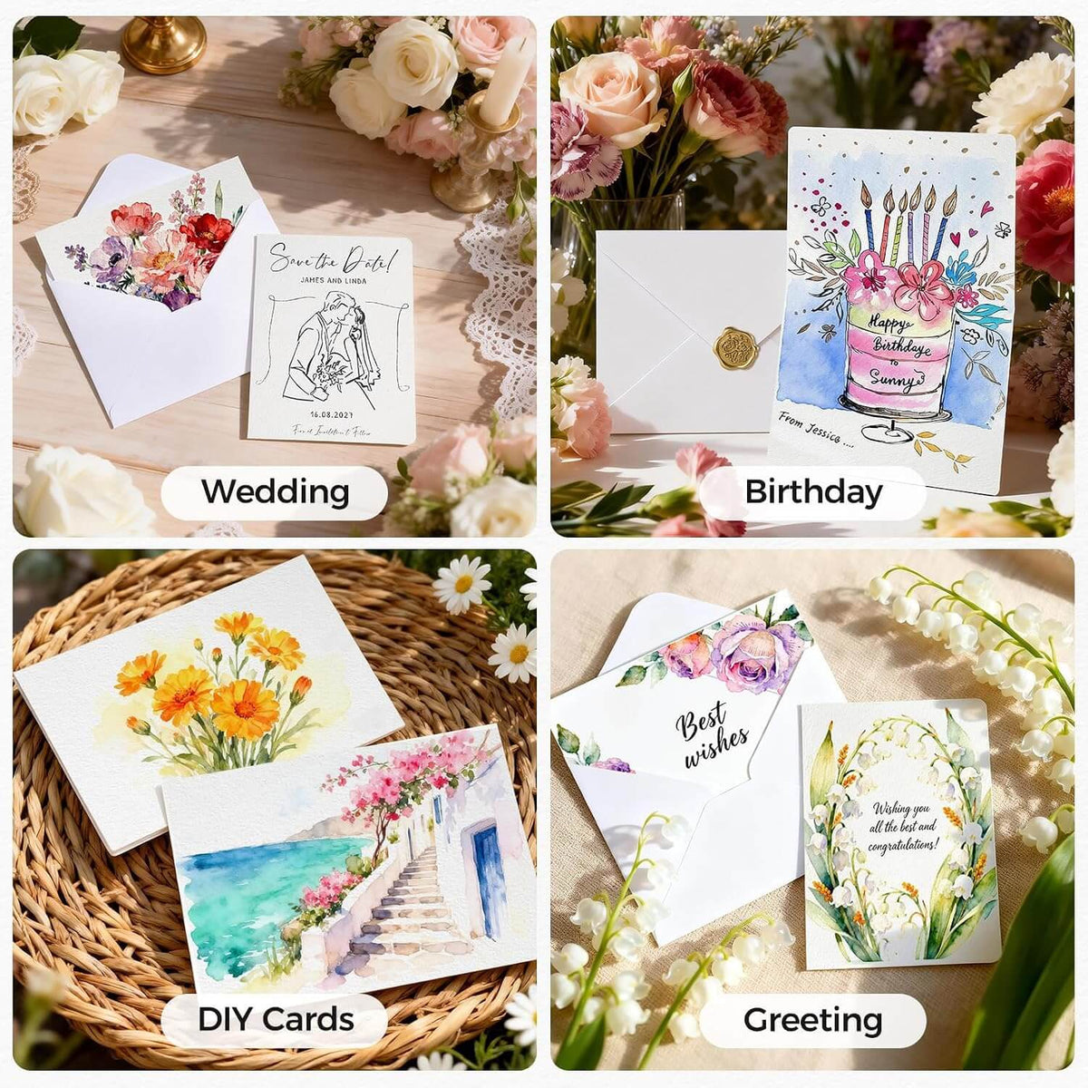 300gsm 100% Cotton Foldable Watercolor Greeting Cards with Envelopes  – Cold Press Blank Cards & 30 Wax Seal Stickers for Painting, Inviting & Gifting