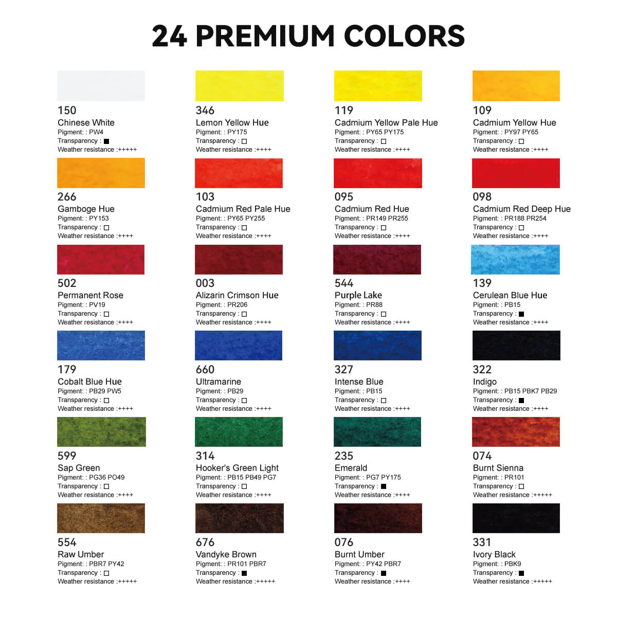 Paul Rubens QIAOMEI Watercolor Paint Set 24 Vibrant Colors 12ml / 0.4 Fl Oz Tubes